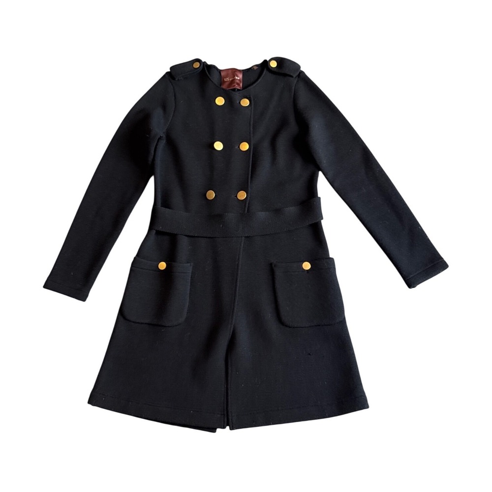 525 America Black Knit Double Breasted Coat Dress Gold Buttons Military Large
